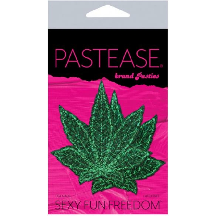 Pastease Glitter Marijuana Leaf Green Pasties O/S - Image 2