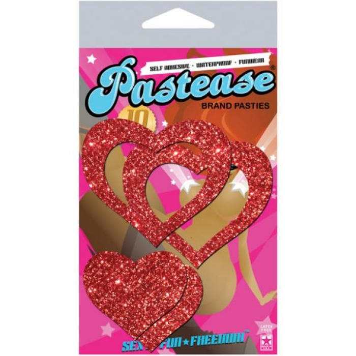 Pastease Glitter Peek A Boob Hearts Pasties Red - Image 2
