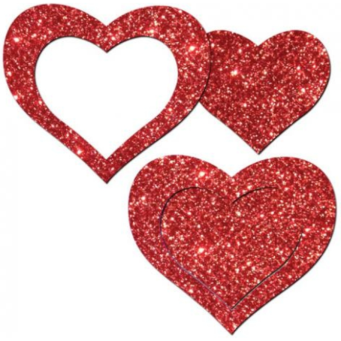Pastease Glitter Peek A Boob Hearts Pasties Red - Image 1