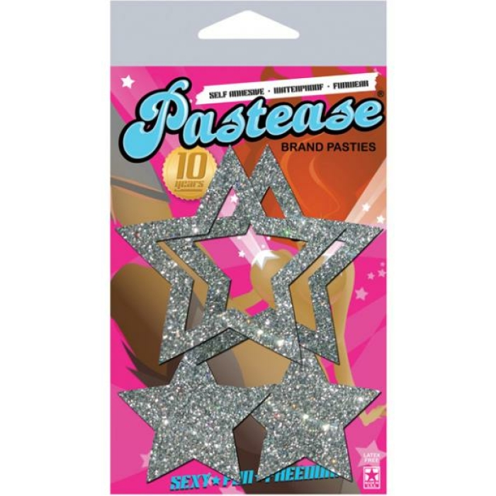 Pastease Glitter Peek A Boob Stars Silver Pasties - Image 2