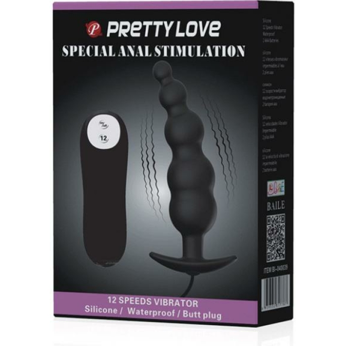 Pretty Love Vibrating Bead Butt Plug Black - Image 3