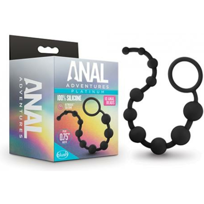 Blush Anal Adventures Platinum Silicone 10 Anal  Beads - Black - Image 1