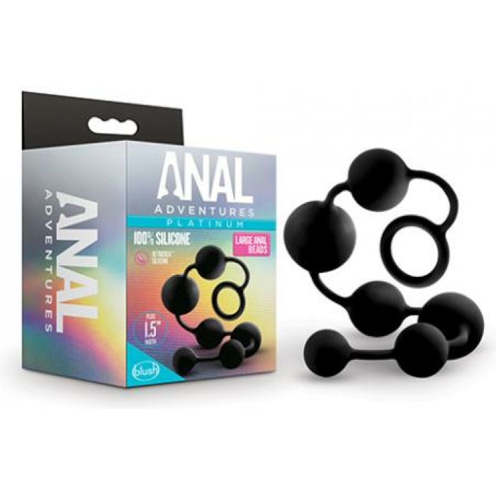 Blush Anal Adventures Platinum Silicone Anal Beads - Large Black - Image 1