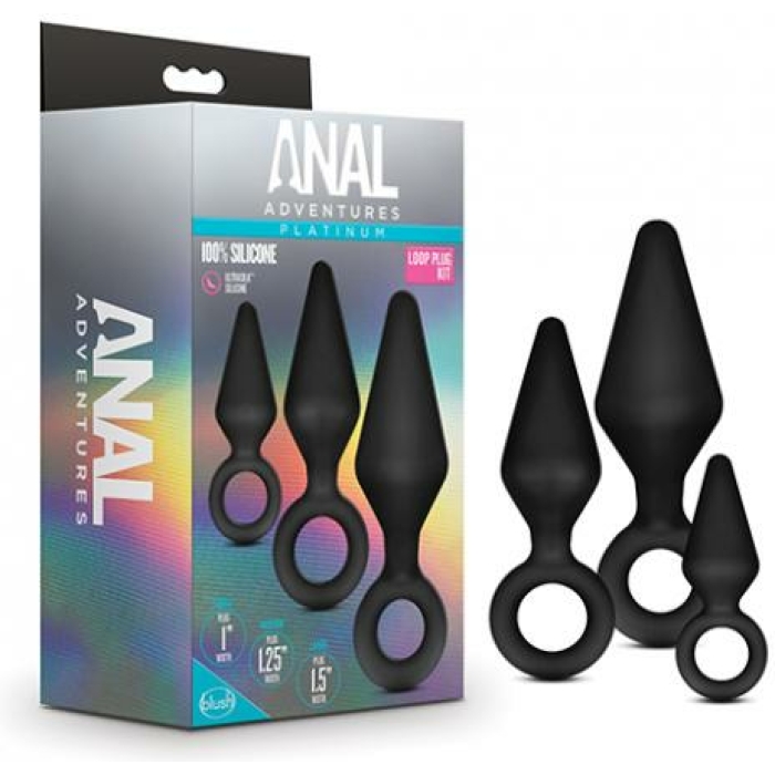 Blush Anal Adventures Platinum Silicone Loop Plug Kit - Black - Image 1