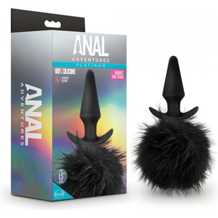 Blush Anal Adventures Platinum Rabbit Tail Plug - Black - Image 1
