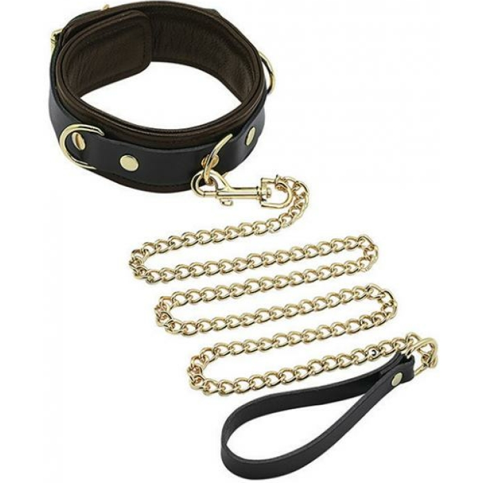 Spartacus Collar & Leash Brown Leather Gold Accent Hardware - Image 1