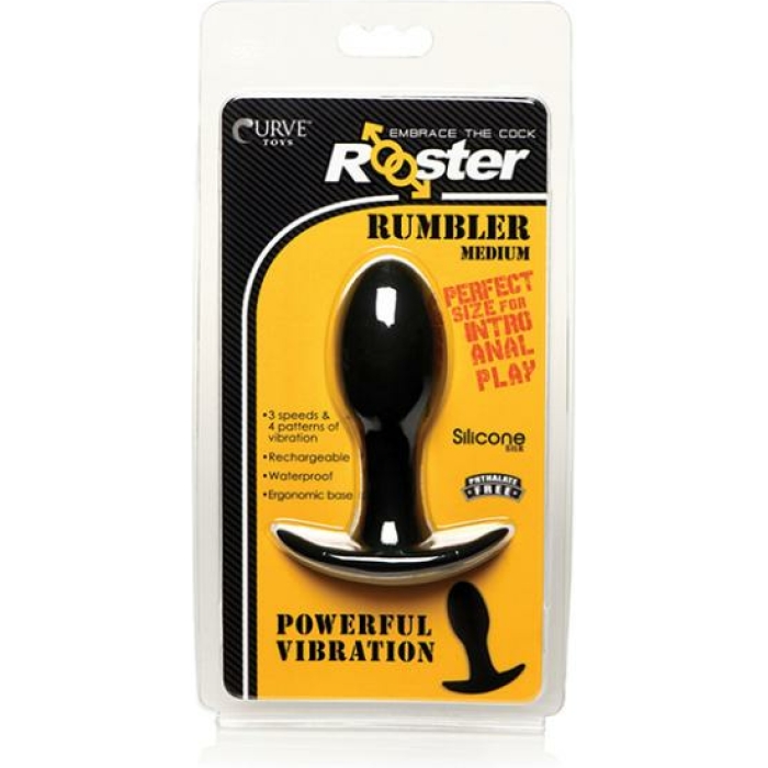 Curve Toys Rooster Rumbler Vibrating Silicone Anal Plug Medium - Black - Image 1