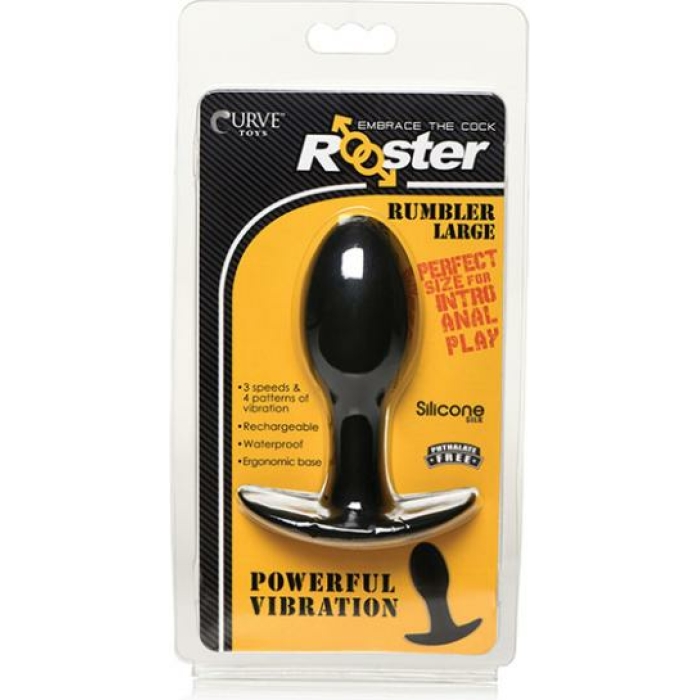 Curve Toys Rooster Rumbler Vibrating Silicone Anal Plug Large - Black - Image 1