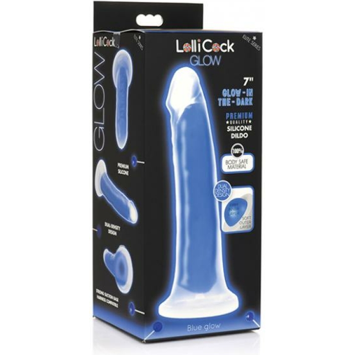 Curve Toys Lollicock 7" Glow In The Dark Silicone Dildo - Blue - Image 1