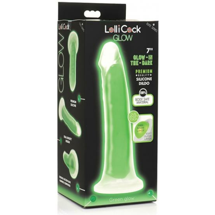 Curve Toys Lollicock 7" Glow In The Dark Silicone Dildo - Green - Image 1