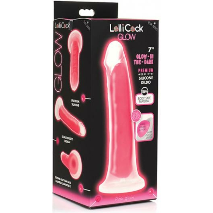 Curve Toys Lollicock 7" Glow In The Dark Silicone Dildo - Pink - Image 1
