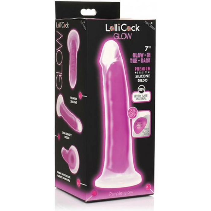Curve Toys Lollicock 7" Glow In The Dark Silicone Dildo - Purple - Image 1
