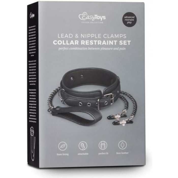 Easy Toys Lead & Nipple Clamps, Collar Restraint Set Black - Image 3
