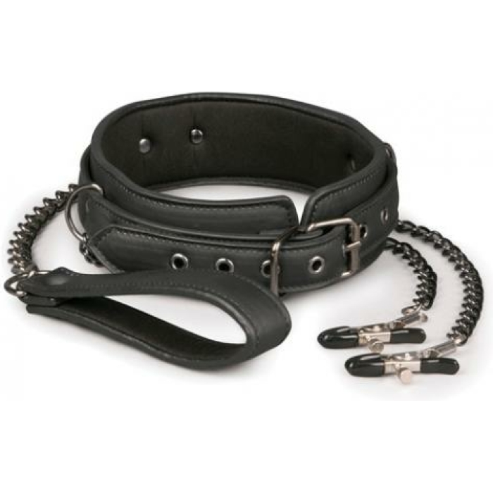 Easy Toys Lead & Nipple Clamps, Collar Restraint Set Black - Image 2