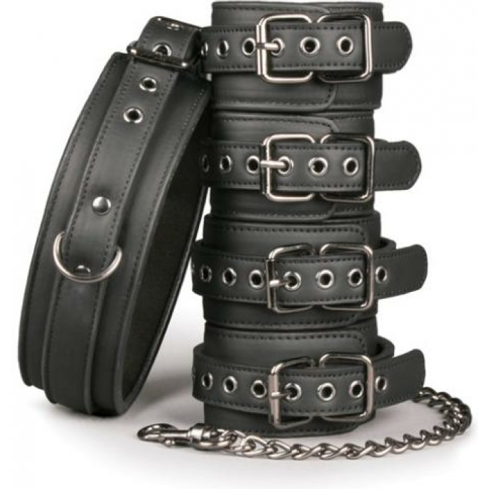 Easy Toys Fetish Set Collar, Ankle & Wrist Cuffs Black - Image 3