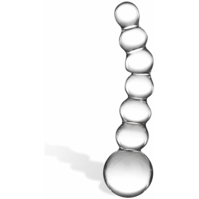 Glas 5 inches Curved Glass Beaded Dildo Clear - Image 1