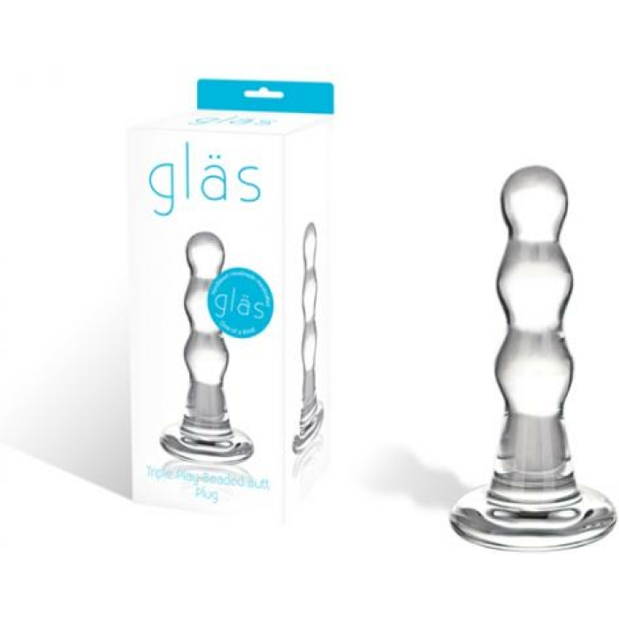 Glas Triple Play Beaded Butt Plug Clear - Image 2