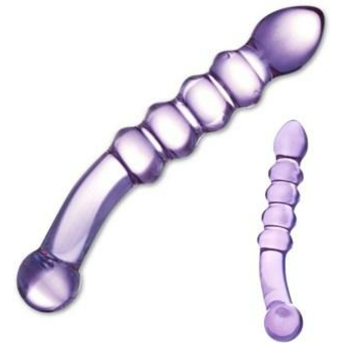 Purple Rain Ribbed Glass Dildo - Image 2