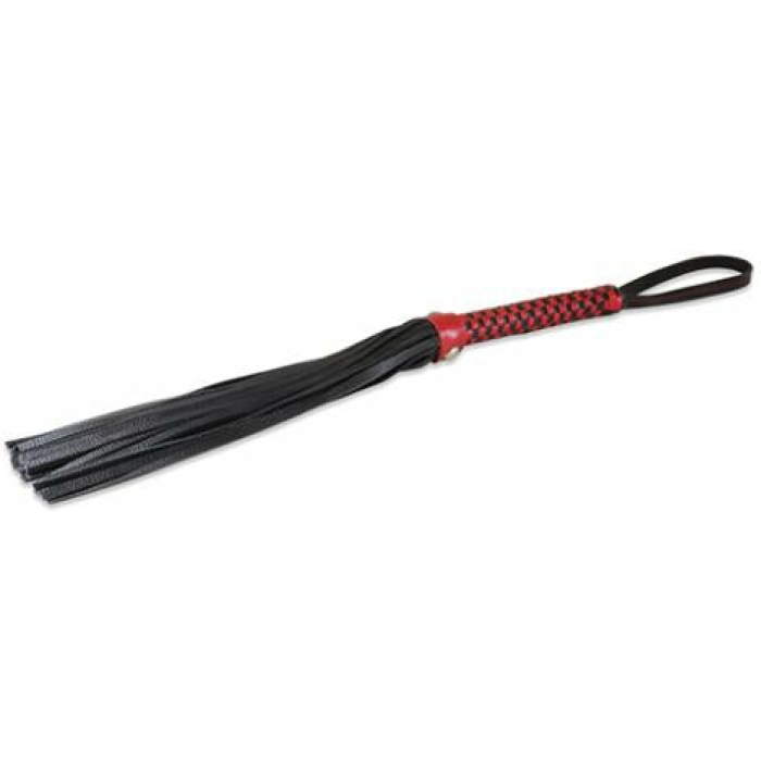Sultra 16" Lambskin Flogger Classic Weave Grip - Black W/red Woven Handle - Image 1