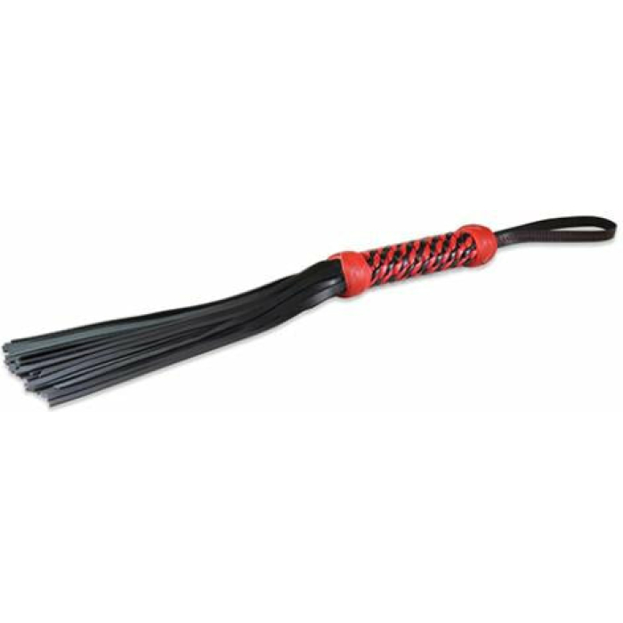 Sultra 16 inches Lambskin Twisted Grip Flogger Black, Red Woven Handle - Image 1