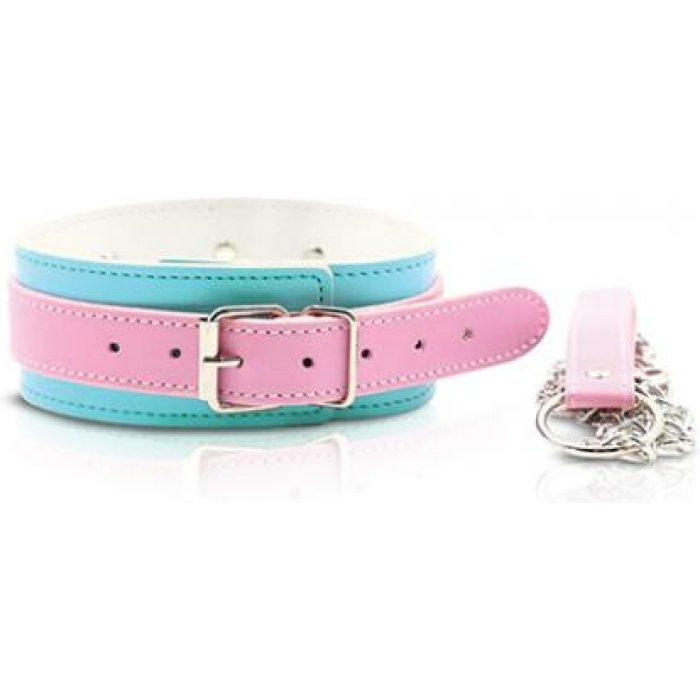 Nobu Fetish Choker & Leash Set - Pink/blue - Image 1