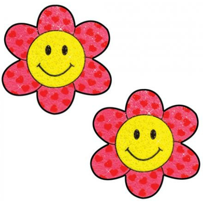Neva Nude Smiley Flower Power Glitter Pasties - Pink/yellow O/s - Image 1