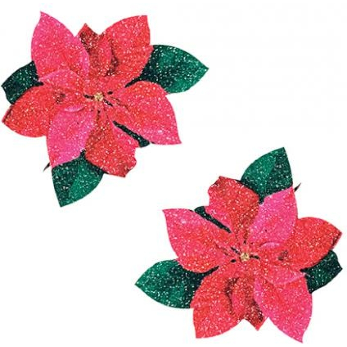 Neva Nude Poinsettia Glitter Flower Pasties - Red/green O/s - Image 1