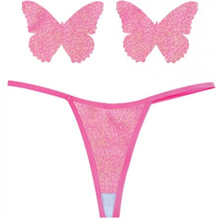 Neva Nude Naughty Knix Bella Rosa Shimmer G-string & Pasties - Soft Pink O/s - Image 1