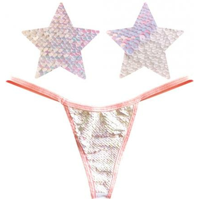 Neva Nude Naughty Knix Princess Bride Flip Sequin G-string & Pasties - Pink/white O/s - Image 1