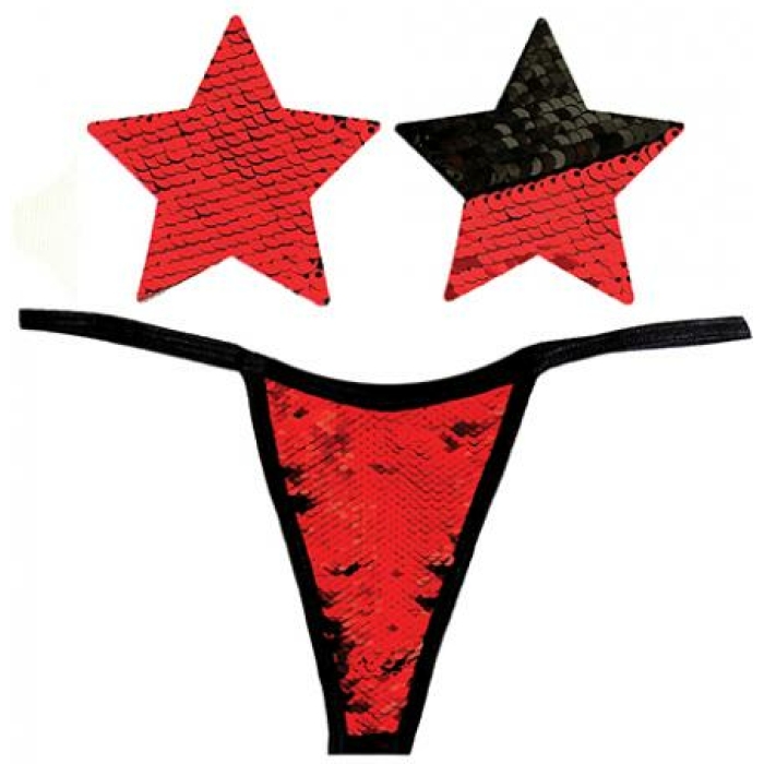 Neva Nude Naughty Knix Sookie Flip Sequin G-string & Pasties - Red/black O/s - Image 1