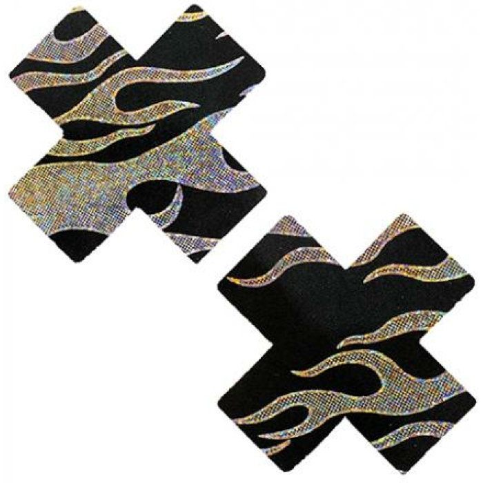 Neva Nude Robo Meltdown Holographic X Factor Pasties - Black/silver O/s - Image 1