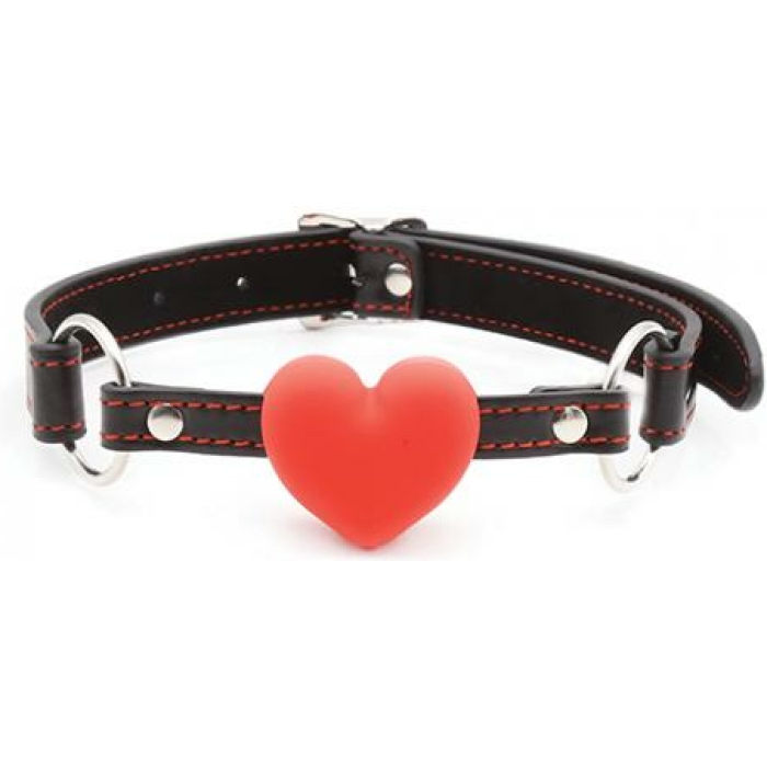 Plesur Heart Ball Gag W/red Hearts - Black - Image 1
