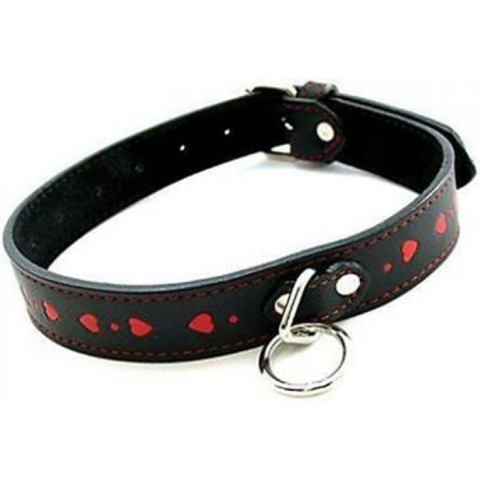 Plesur Pvc Collar W/hearts - Black/red - Image 1