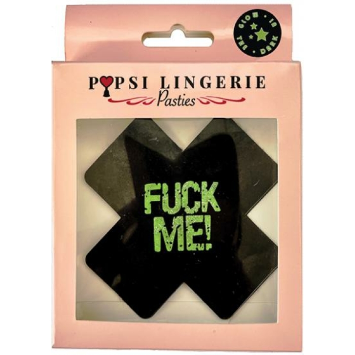 Glow In The Dark Fuck Me Pasties - Black O/s - Image 1