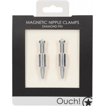 Shots Ouch Diamond Pin Magnetic Nipple Clamps - Silver
