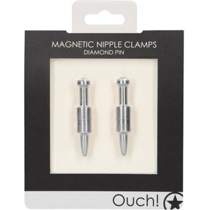 Shots Ouch Diamond Pin Magnetic Nipple Clamps - Silver - Image 1