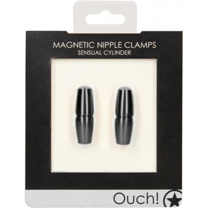 Shots Ouch Sensual Cylinder Magnetic Nipple Clamps - Black - Image 1