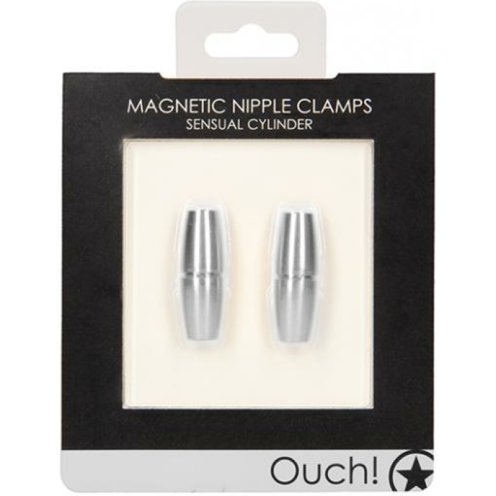 Shots Ouch Sensual Cylinder Magnetic Nipple Clamps - Silver - Image 1