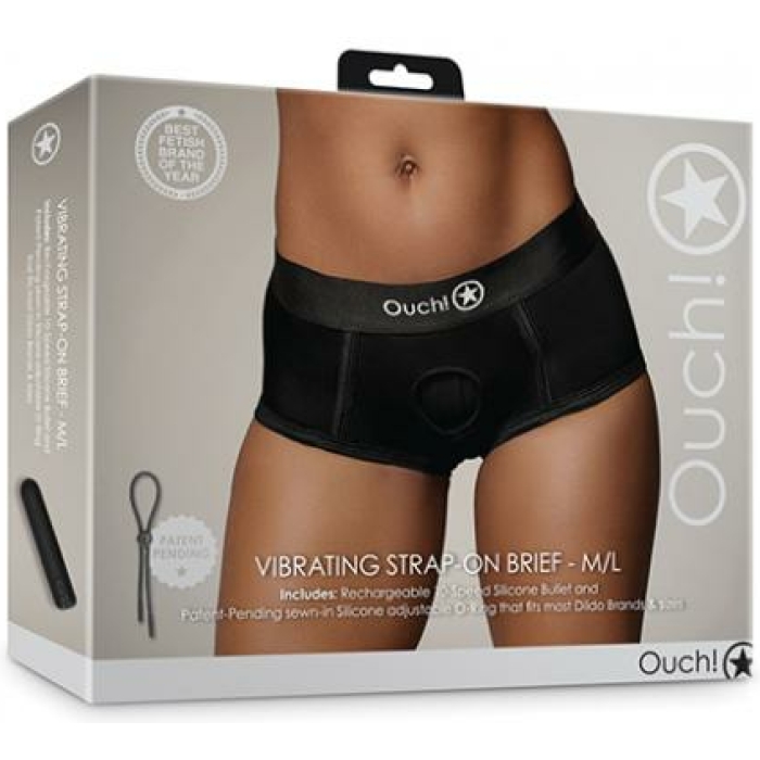 Shots Ouch Vibrating Strap On Brief - Black M/l - Image 1