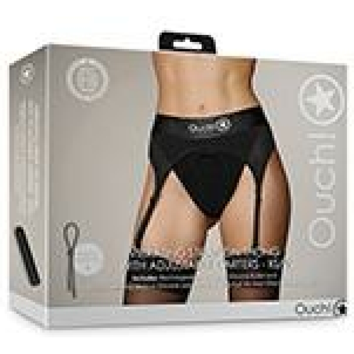 Shots Ouch Vibrating Strap On Thong W/adjustable Garters - Black Xs/s - Image 1