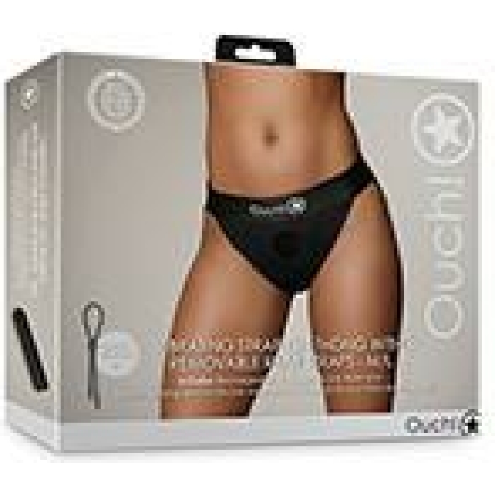 Shots Ouch Vibrating Strap On Thong W/removable Rear Straps - Black M/l - Image 1