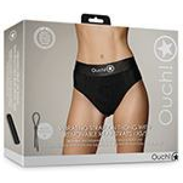 Shots Ouch Vibrating Strap On Thong W/removable Rear Straps - Black Xs/s - Image 1