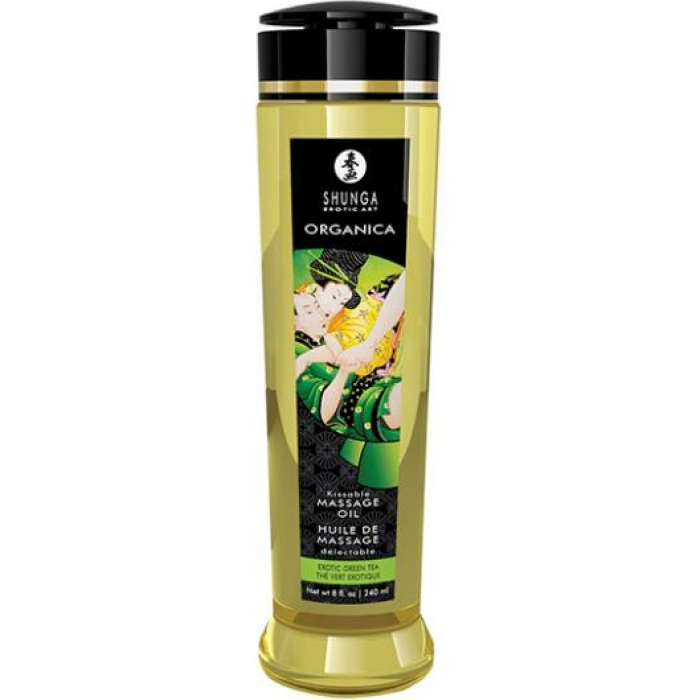 Shunga Organic Kissable Massage Oil - 8.5 Oz Exotic Green Tea - Image 1