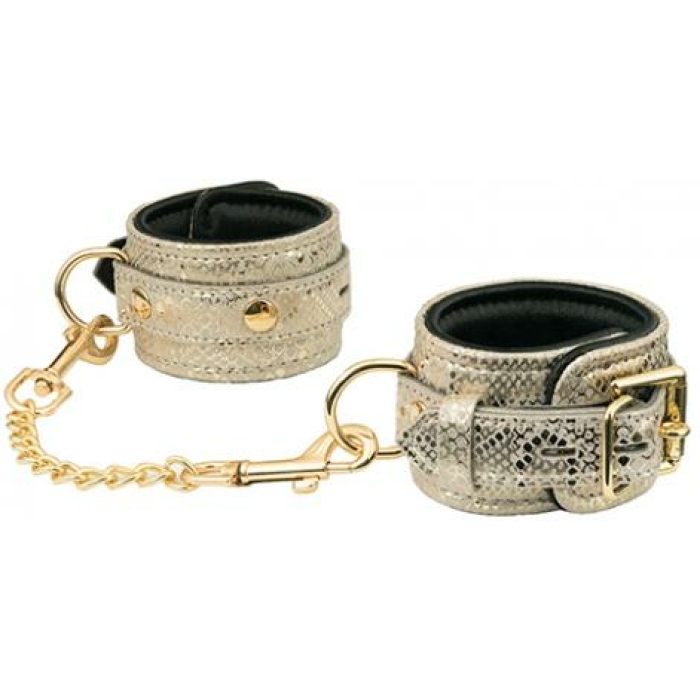 Spartacus Wrist Restraints Leather Lining White Snakeskin Micro Fiber - Image 1