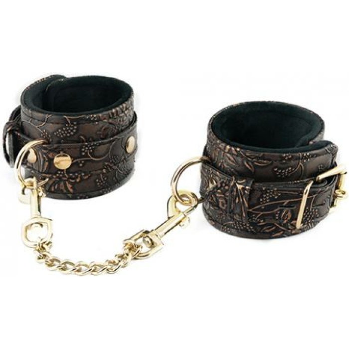Spartacus Faux Fur Lining Wrist Restraints - Brown Floral Print - Image 1