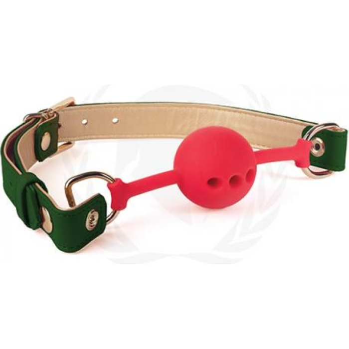 Spartacus Silicone Ball Gag W/green Gold Pu Straps - 46 Mm - Image 1