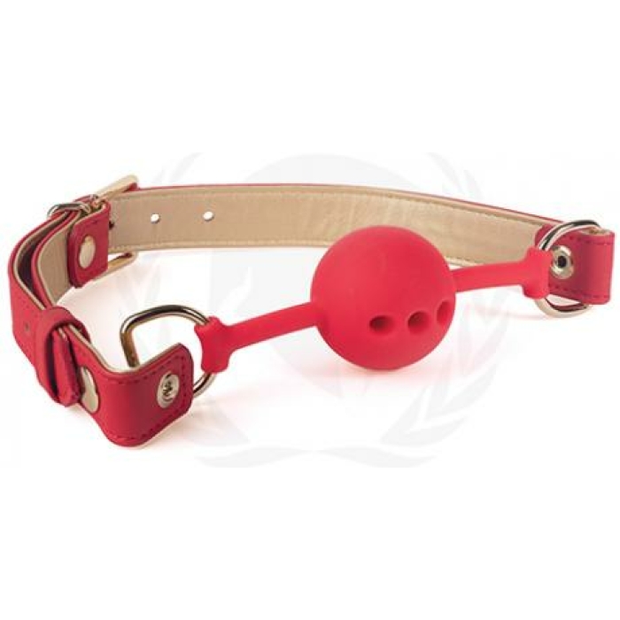 Spartacus Silicone Ball Gag W/red Gold Pu Straps - 46 Mm - Image 1