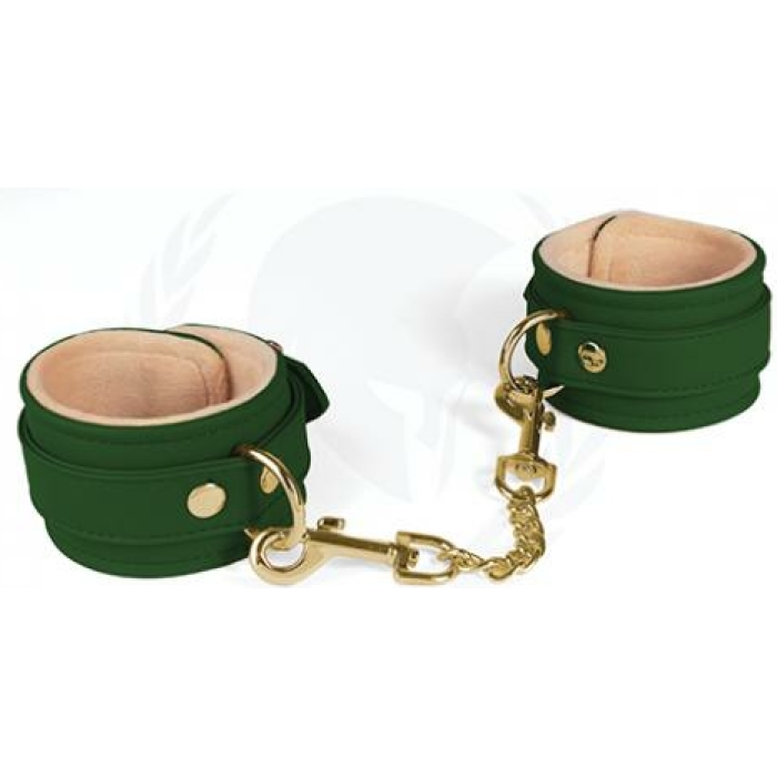 Spartacus Pu Ankle Cuffs W/plush Lining - Green - Image 1