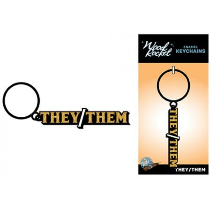 Wood Rocket They/them Keychain - Black/gold - Image 1