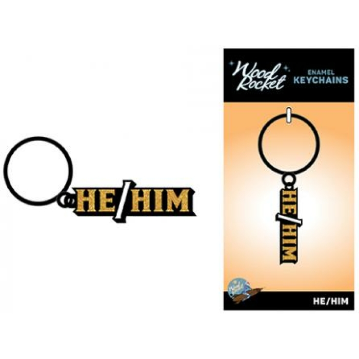 Wood Rocket He/him Keychain - Black/gold - Image 1